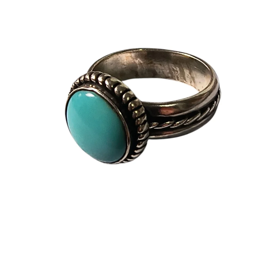 Carolyn Pollack Vintage Turquoise And Sterling Silver Southwest Design Ring